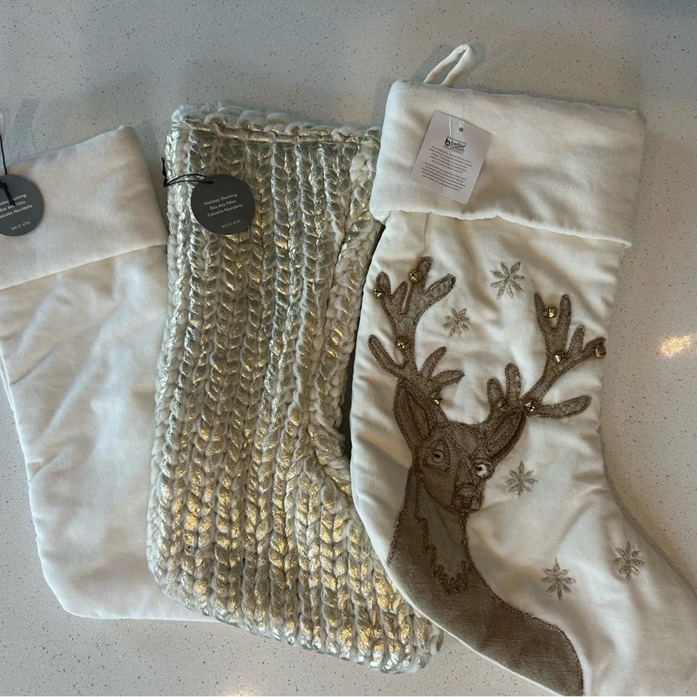 Pottery Barn West Elm Christmas Stocking Bundle NWT Holiday Gold - Picture 2 of 5